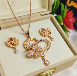 Imported Gold Plated Heart Butterfly Fancy Gold Plated Necklace Set for Girls/Women